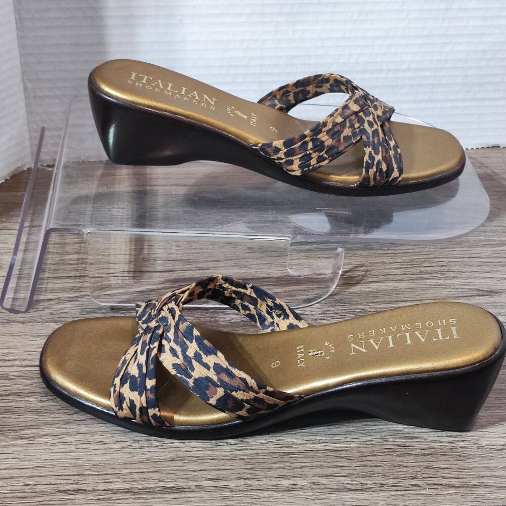 Italian Shoemaker Knot Twist Slides Leopard Print size 9 Slip On Sandals